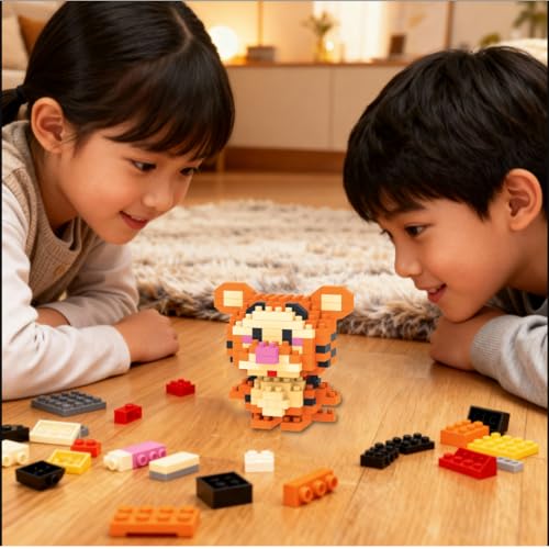 Image of JOY JUNCTION Tiger Theme Orange Mini Blocks DIY Building Blocks Toy for Kids, Smart Activity for Kids, Birthday Gift Ideas for 6+ | Fun Activity Toy 195 Pcs Interlocking Blocks Set