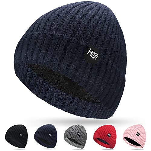 HASAGEI Gorro de Invierno para Hombre y Mujer, Gorro de Punto de Forro Polar, Forro Polar, Forro térmico, Resistente al Viento