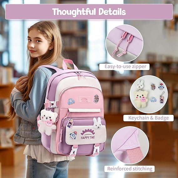 Image of ADSON kawaii Girls Travel School Bag|Backpack Of Large Capacity Aesthetic Stylish Girls Korean Laptop Bag Rucksack for School |College Bags Cute Bookbag for Teens Water Resistance