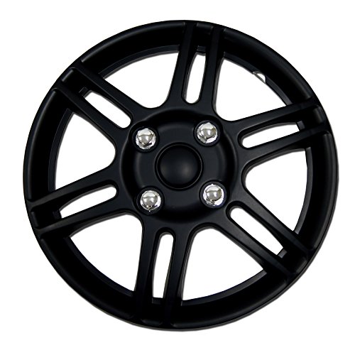 Tuningpros WC1P-14-1004-B - Pack of 1 Hubcap (1 Piece) - 14-Inches Style Snap-On (Pop-On) Type Matte Black Wheel Covers Hub-caps