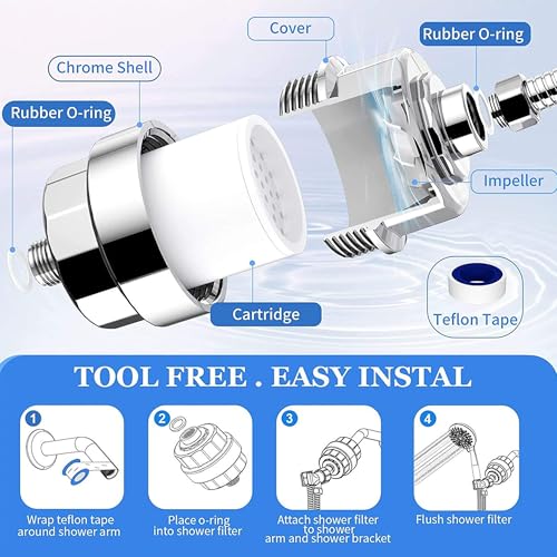 Image of OLV Shower and Tap Filter for Hard Water with 15 Stage | Water Softener for Bathroom | Hard Water Filter (Pack of 1, Chrome)