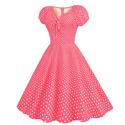 Women's Polka Dot Swing Dress, Vintage 50S Halter Sleeveless Cocktail Dress, Rockabilly Prom Tea Party Dress #TOP3