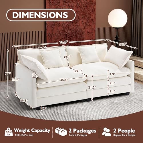 Image of Ihanherry Cloud Sofa 77 Inch Loveseat, Modern Sectional Couch, 2-Seats Sofa for Living Room Bedroom and Apartment, Comfy Double Layer Upholstered Seat Cushion, Breathable Chenille Fabric, Beige