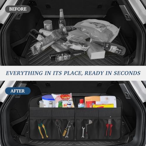 Femuar Car Trunk Organizer with Large Capacity Waterproof Car Accessories for Women & Men, Collapsible Trunk Organizer for Suv/Jeep/Sedan,Tools (Black, Standard)