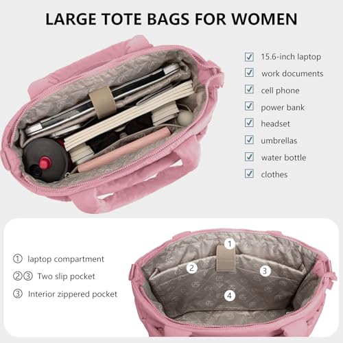 Image of Puffer Tote Bag for Women Quilted Nurse Bag Lightweight Work Bag for Teacher Travel Handbag with Multiple Pockets