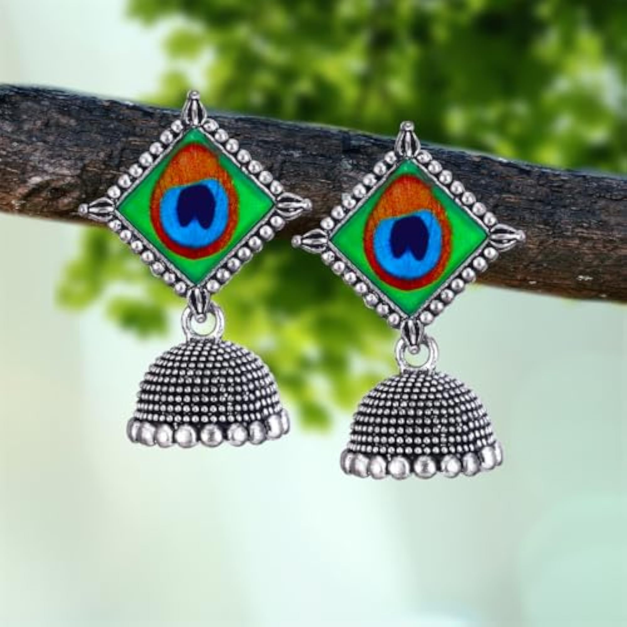 Elegant Women's Oxidised Silver Jhumka & Chandbali Earrings Combo
