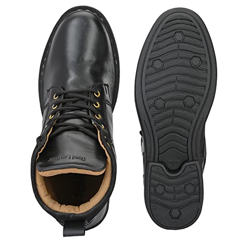 Image of Leatherette Black Trendy Tough Heavy Duty Lace Ups High Ankle Length Mens Casual Long Boots Shoe Island for Men (BAB980-AZ)