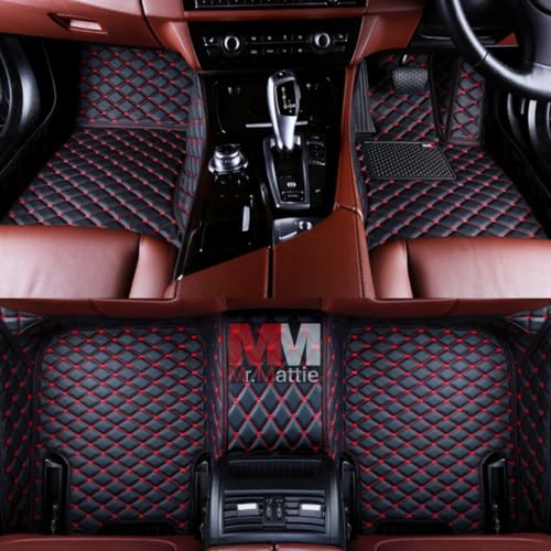 Image of Mr Mattie 7D Car Floor Mat for BYD Sealion 7 (2024-2026)| 7D Premium Faux Leather II Luxury Mat II 7 Layer Protection | Custom Fitted Car Floor Tray Mats -Black with Red