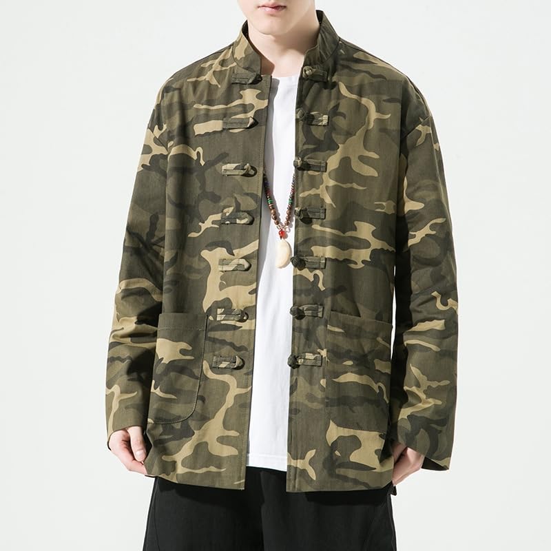 Men's Plus Size Vintage Tang Suit Jacket,Chinese Style Spring/Summer Stand Collar Frog Button Coat2