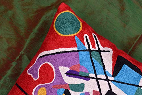 Kandinsky Modern Couch Pillow Cover - Red Painting | Abstract Toss Pillow | Modern Chair Cushion| Contemporary Pillow | Mid Century Chair Cushion | Hand Embroidered Pillow | Wool Size 18X18 #TOP6