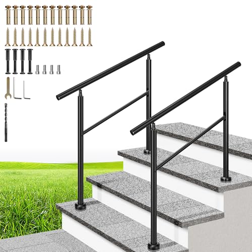 VIVOHOME 2-Pack 3 Step Hand Rails for Outdoor Steps, Galvanized