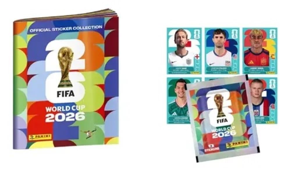 Panini FIFA World Cup 2026 Album Ufficiale + 20 Pacchetti Figurine Mondiali 2026 Collezione Calciatori + portachiave pallone