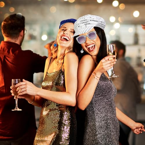 Oerphh 70s Disco Hat Set, 3PCS Sequins Glitter Abba Hat with Bling Sunglasses Disco Earrings, Women Disco Accessories for Adult Dance Theme Party (Blue) - Image 5