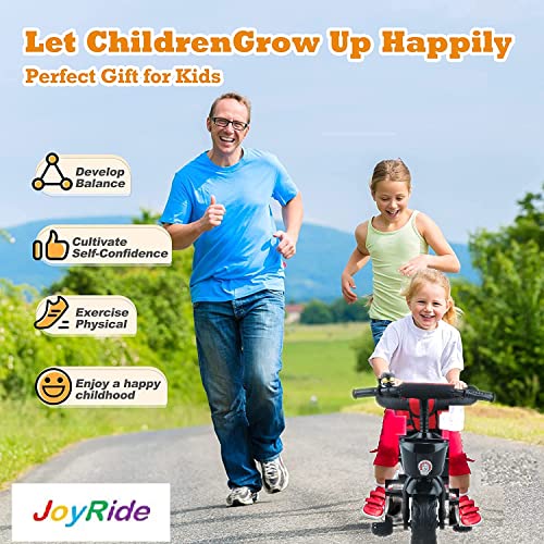 Image of JoyRide Learn-to-ride trike on 3 Wheels with Safety Harness, Non-Slip Pedal,Storage Basket and Removable Parent Handle,red,black