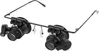ERYUE Lupas,Lupa De Lentes De Aumento 20X Com LED Lupa Montada Na Cabeça Lupa Binocular Para Conserto De Mãos-Livres Relógio De Relógio De Instrumento Eletrônico, Preto
