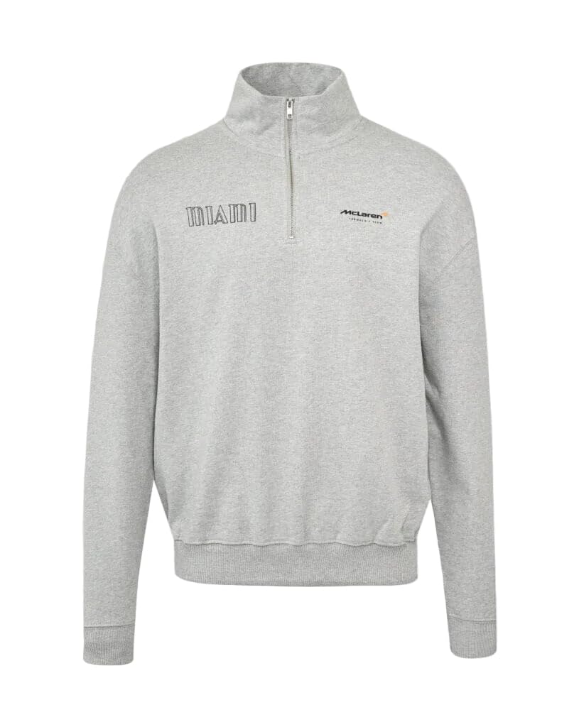McLaren Unisex Miami 1/4 Zip Long Sleeve Sweater - Heather Grey, Gray, Medium