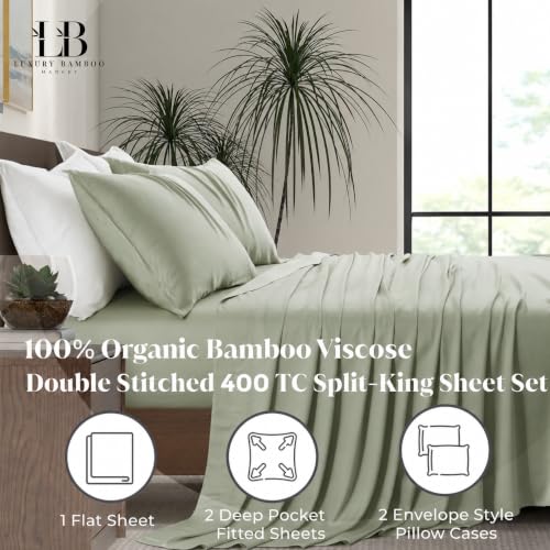 Image of |Split King Size Sheet Set | Organically Grown | Ultra Soft & Cooling |100% Viscose | 17 inch Deep Pocket [Willow]