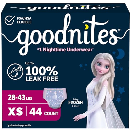 Goodnites Girls' Nighttime Bedwetting Underwear, Size Extra Small (28-43 lbs), 44 Ct (2 Packs of 22), Packaging May Vary