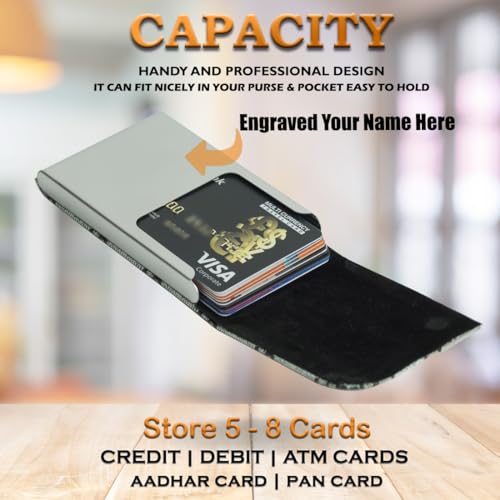 Image of Mini2buy Customized Name Engraved Card Holder for Credit, Debit, ATM, and Business Visiting Cards from Premium Stainless Steel Size Ideal for Personal use or Corporate Gifting (Cream-Customized)