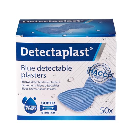 Detectaplast Premium Pflaster wasserfest blaue Wundpflaster für den Lebensmittelbereich detektierbare Pflaster für Erste Hilfe in der Gastro 68 x 38 mm Fingerkuppenpflaster 50 Stück