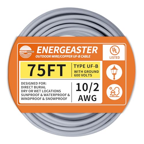 10/2 UF-B Wire 75 FT Pure Copper Direct Burial Cable Sunlight & Moisture Resistant Ideal for Outdoor Lighting & Pump Installations & Residential Indoor Electrical Projects