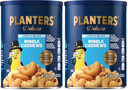 Image of PLANTERS Deluxe Lightly Salted Cashews,Party Snacks,Plant-Based Protein,Quick Snack for Adults,After School Snack,Flavored with Sea Salt,Kosher,1lb 2.25oz,(Pack of 2)