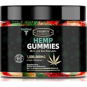 ProPlants Hemp Fruity Gummies with Relaxing Hemp Oil 1,000,000 High Potency – Promotes Sleep & Calm Mood, Rich in Omega 3-6-9, Reduce Pain, Anxiety, Stress & Inflammation Relief.