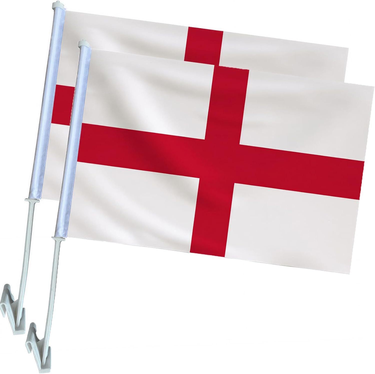 2 Pcs England Car Window Flags 45x30cm with 43cm Sturdy Flagpole - Patriotic England Car Flags Weatherproof St George Cross Flag for Sports Fans, Sports Events & Car Decoration