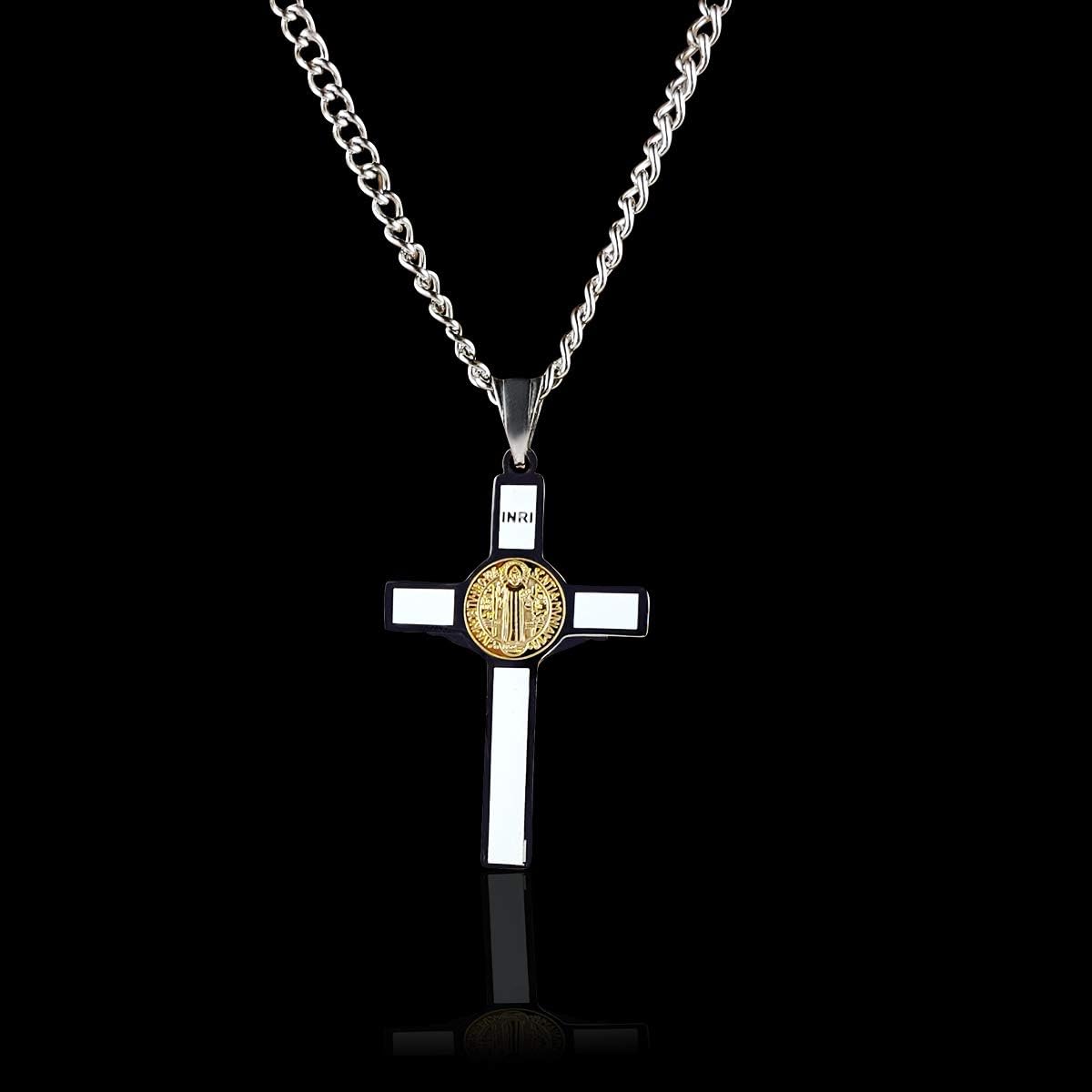 Unique Saint Benedict Crucifix - Two Tone Gold and Silver Color Stainless St Benedict Cross Necklace - Image 5