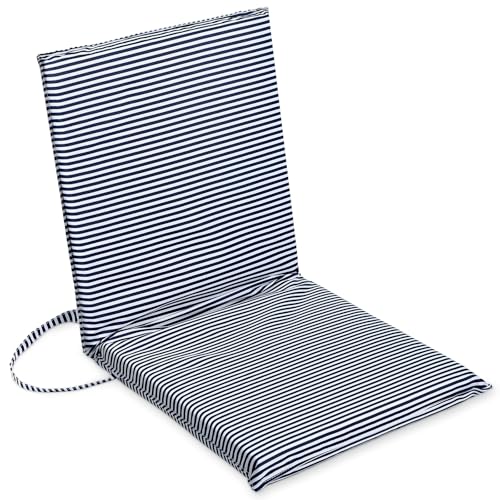 Geetery Foldable Beach Floor Chair Portable Low Seat Navy Stripe Poolside Chairs with Back Support and Carry Strap Thick Seat Cushion for Beach Camping Picnic Stadium Lawn Outdoors