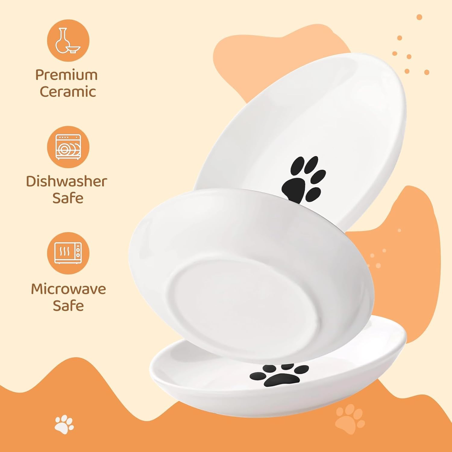 Set 3 Ciotole In Ceramica Per Gatti - Piatti Mangiare Antiribaltamento Per Animali Domestici | Design Piatto