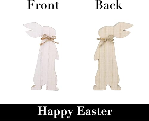 Miniatura 4 de Treory Decoraciones de Pascua para el hogar, 4 piezas de conejito de Pascua de madera natural, centro de mesa, decoración de Pascua, mesa rústica