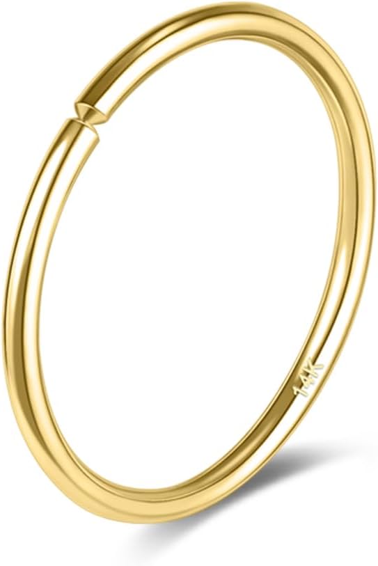 SYLWIA 14k Solid Gold Thin Nose Ring Hoop, Handmade 26g/24g/20g Nose Piercing Jewelry, 6/8/10mm Diameter Hypoallergenic Real Gold Nose Rings for Women Men