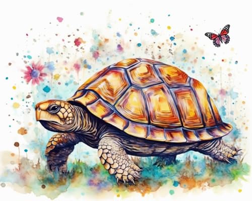 MaiYiYi Butterfly Tortoise Diamond Painting Set, 5D Full Round Drill Sea Turtle and Butterfly Diamond Painting by Numbers, Flower Turtle Paint with Gems for Adult Beginners Wall Art Decor (40X30 CM)