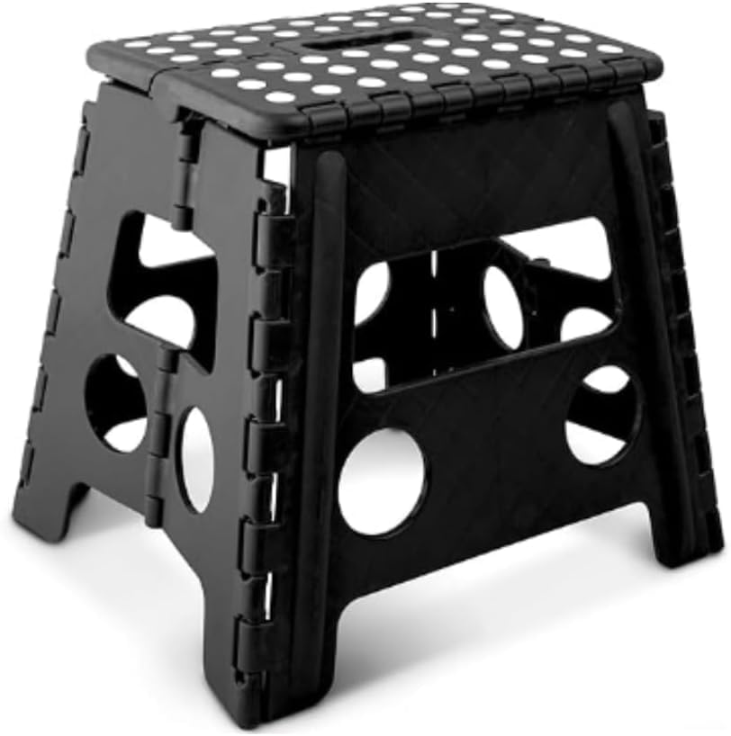 Folding Step Stool 11 Inch Heavy Duty 270 lbs Capacity Black, Portable Collapsible Stool with Carry Handle, Anti-Slip Surface for Adults & Kids, Kitchen Bathroom Camping