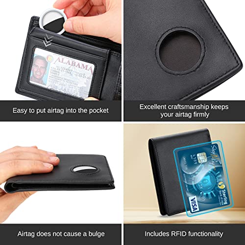 bill heart AirTag Wallet for Men, Genuine Leather Bifold Wallet for Air Tag, RFID Blocking Wallets for Airbag Slot with Credit Card Holder4