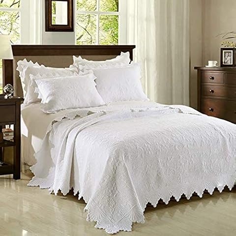 Colcha WDXN de Algodón 100% para Cama 150, Blanca con Encaje Bordado Cover