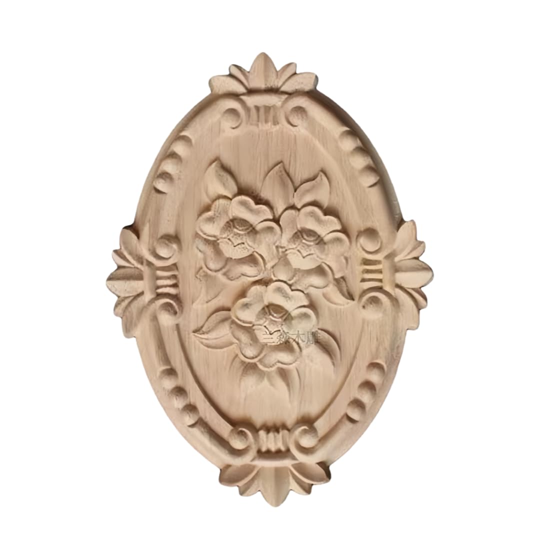 Intarsiato Applique 4 Pezzi Ante Per Letto/Armadio Ovali Intagliate In Legno Massello Con Motivo A Rose 30 * 22cm