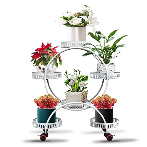 Plant Stand 6 Potted Metal Plant Stands Flower Stands for Indoor Plants Rack Outdoor Plant Stands for Patio, Garden, Living Room, Corner Balcony and Bedroom 6 Flower Pots White