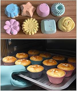 KeepingcooX® 32-Pcs Reusable Silicone Baking Cups by KeepingcooX - Nonstick & Heat Resistant Muffin Cup Liners | BPA Free Cupcake Molds Rose, Pumpkin, Star, Heart, Upgrade Series, Special Color