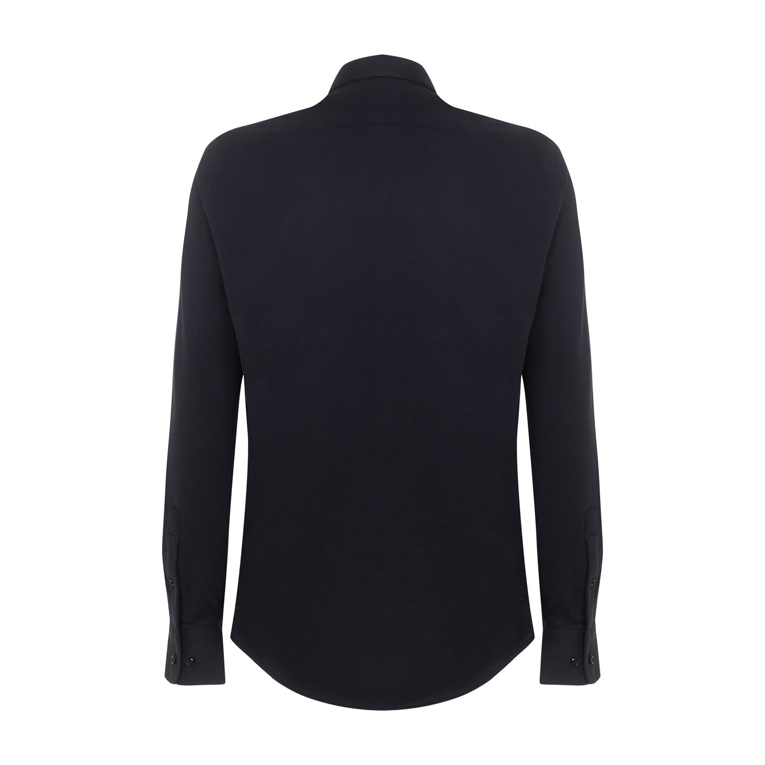 Bottega del Sarto Camicia Blu Super Slim Fit in Jersey di Cotone Elasticizzato con Collo Francese Sartoriale