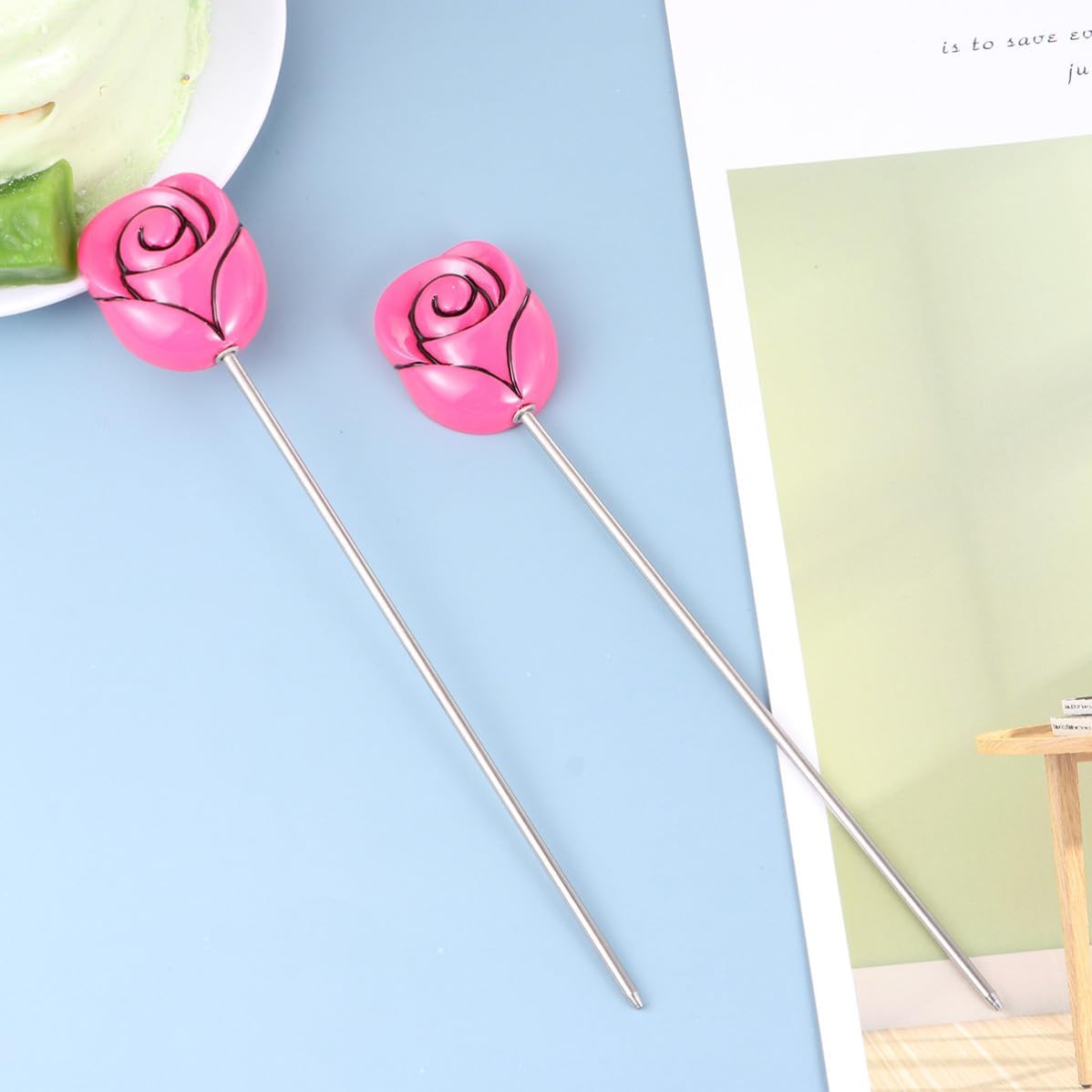 VANZACK Cake Tester Baking Tool with Rose Head Pattern 2pcs Stainless Steel Anti-slip Grip and Easy to Wash Muffin Testing for DIY Cake, Bread