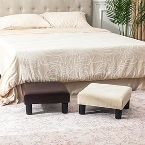 Joveco small foot rest stool ottoman 15 fabric square footstool upholstered footrest for chair under desk office living room wheat  urban country home decor