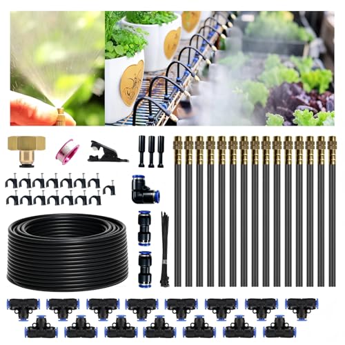 Drip Irrigation System, 2026-Upgrade 50Ft 1/4'Watering Kit with 15 360° Adjustable Copper Nozzles & 3/4' Copper Connector, DIY for Garden, Greenhouse, Pots, Raised Beds & Yard