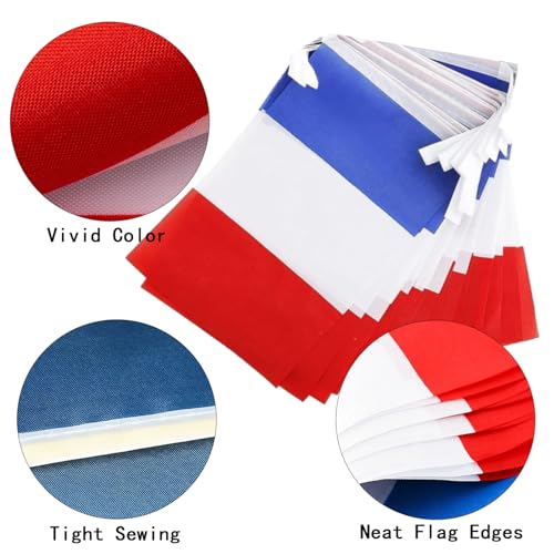 Image of France Flags French String Flag Banners for Patriotic Events Independence Day Sports Bars Inside Outside Decorations 33 Feet 30 Flags