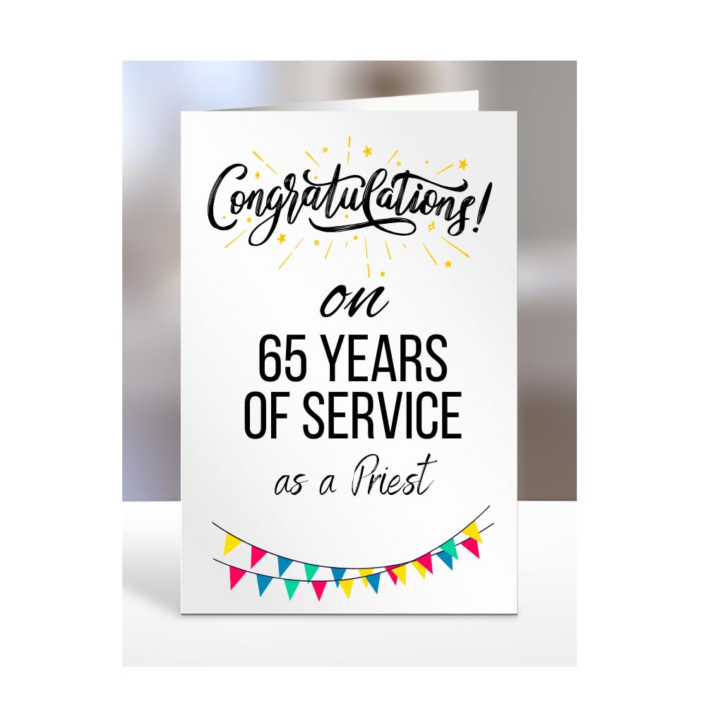 65 years of service card for priest, work anniversary, employee, colleague, boss, retirement, leaving, present, gifts, men, women, congratulations on 65th, A5-311_65