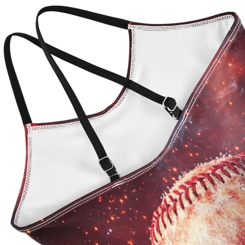 Pigsaly Girls One Piece Swimsuits Red Fire Galaxy Space Stars Red Lace Stitches Baseball Kids Cross Back Swimwear 3T4