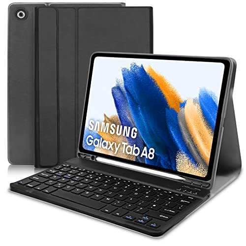Keyboard Case for Samsung Galaxy Tab A8 10.5 inch 2021 SM-X200/ X205 /X207 UK Layout, Slim PU Cover with Magnetically Detachable Wireless Bluetooth Keyboard with Case