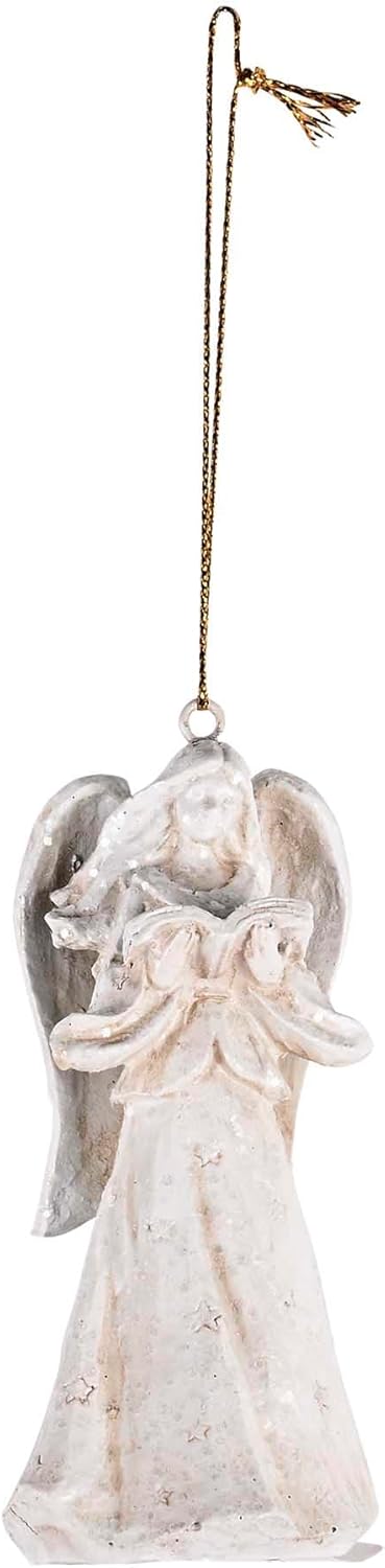 Dicksons Decorative Holiday Hanging Christmas Tree Ornament 2 x 3.75 Inch Resin Angel with Book