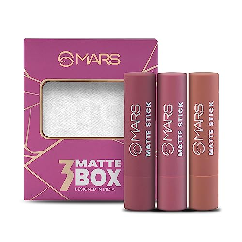 MARS Matte Box Set of 3 Lipsticks for Women | Long-Lasting | Smooth Finish | Moisturising | One Swipe Pigmentation (3×3.2 gm) (02-Peaches & Nudes) MARS Matte Box Set of 3 Lipsticks for Women | Long-Lasting | Smooth Finish | Moisturising | One Swipe Pigmentation (3×3.2 gm) (02-Peaches & Nudes)
